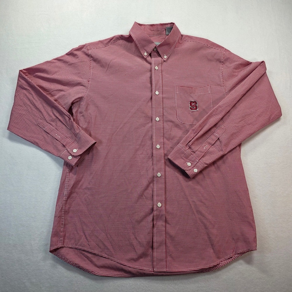 NC State Wolfpack Campus Specialties Men's Red White Gingham Button Down Shirt L